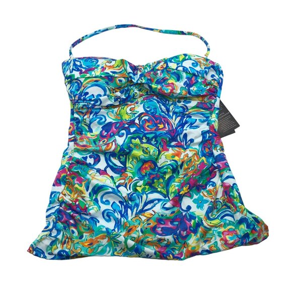 Lauren Ralph Lauren Multicolor Slimming Fit Shirred Tankini Top Blue Size 4 - Picture 3 of 7